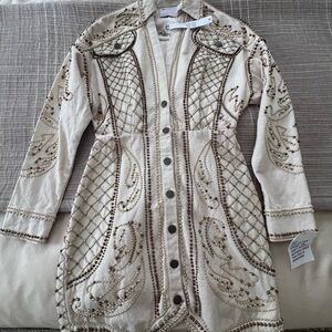REVOLVE Cream Long Sleeve Dress with Gold Accents